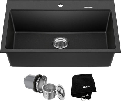 Kraus KGD412B Quarza Granite Kitchen Sink 31.5 Inch Black