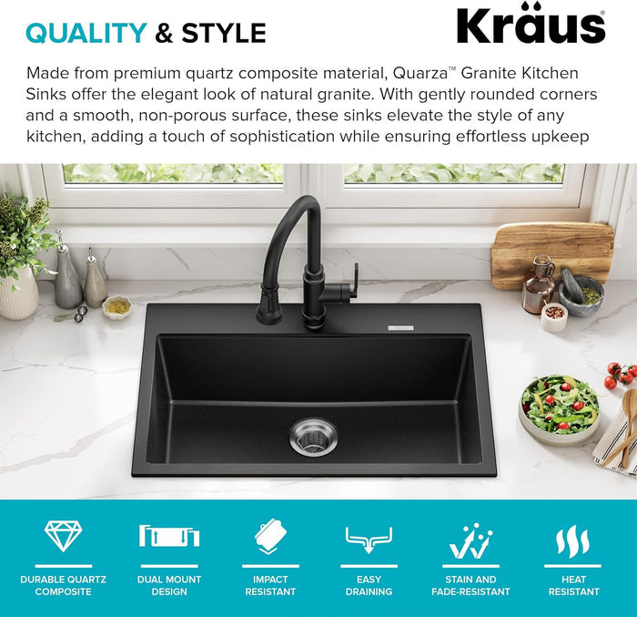 Kraus KGD412B Quarza Granite Kitchen Sink 31.5 Inch Black