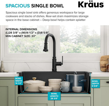 Kraus KGD412B Quarza Granite Kitchen Sink 31.5 Inch Black