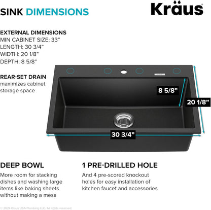 Kraus KGD412B Quarza Granite Kitchen Sink 31.5 Inch Black