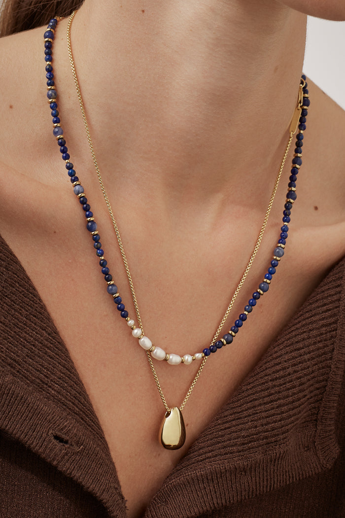 Lapis Lazuli and Pearl Beaded Necklace