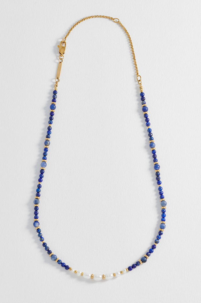 Lapis Lazuli and Pearl Beaded Necklace