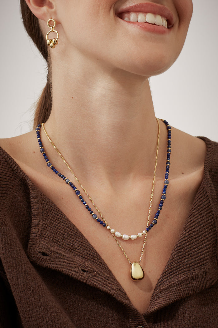 Lapis Lazuli and Pearl Beaded Necklace