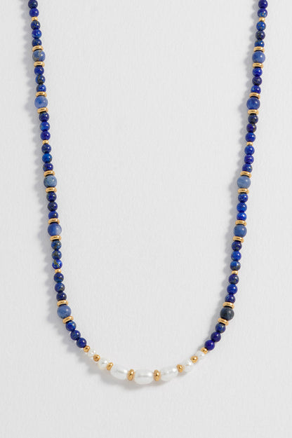Lapis Lazuli and Pearl Beaded Necklace