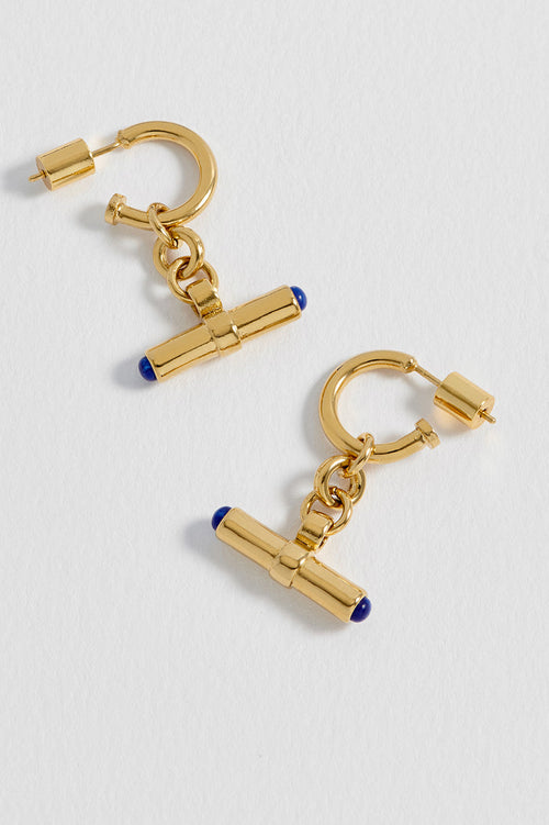 Lapis Lazuli Cabochon T-Bar Hoop Earrings