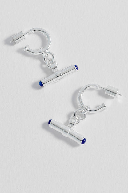 Lapis Lazuli Cabochon T-Bar Hoop Earrings