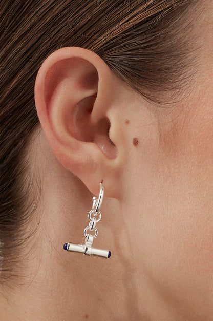 Lapis Lazuli Cabochon T-Bar Hoop Earrings