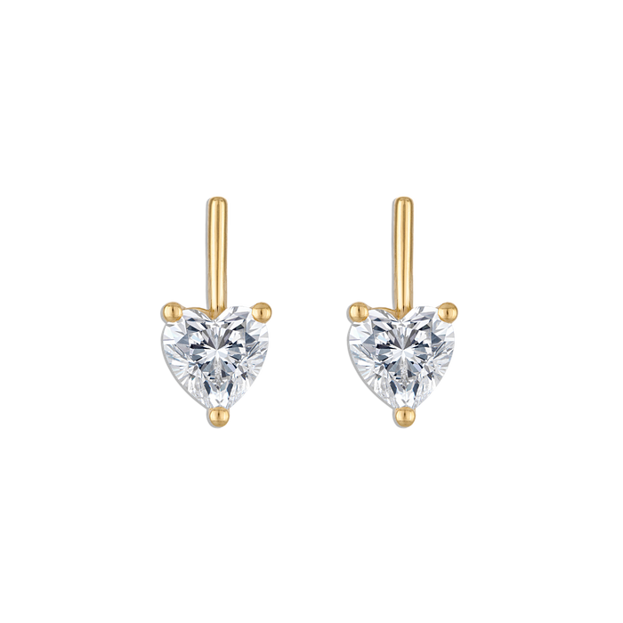Linea Love Stud - 14k vermeil gold bar stud earring with heart-shaped lab gemstone drop