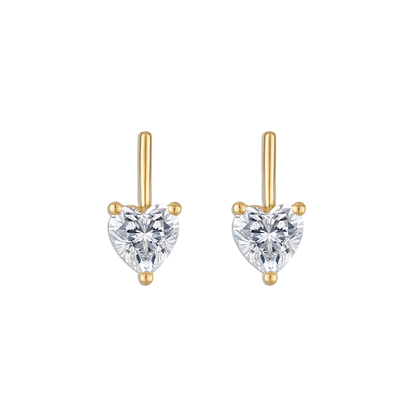 Linea Love Stud - 14k vermeil gold bar stud earring with heart-shaped lab gemstone drop