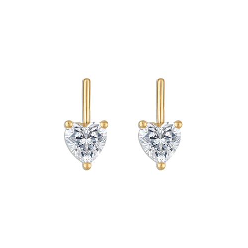 Linea Love Stud - 14k vermeil gold bar stud earring with heart-shaped lab gemstone drop