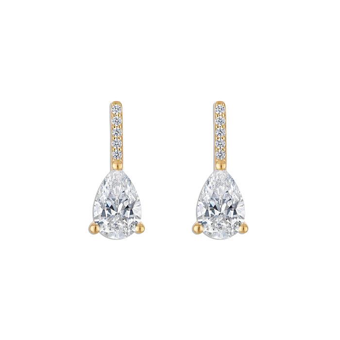 Linea Pave Pear Stud - vermeil pave bar stud earring with pear lab gemstone drop