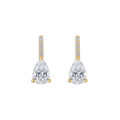 Linea Pave Pear Stud - vermeil pave bar stud earring with pear lab gemstone drop