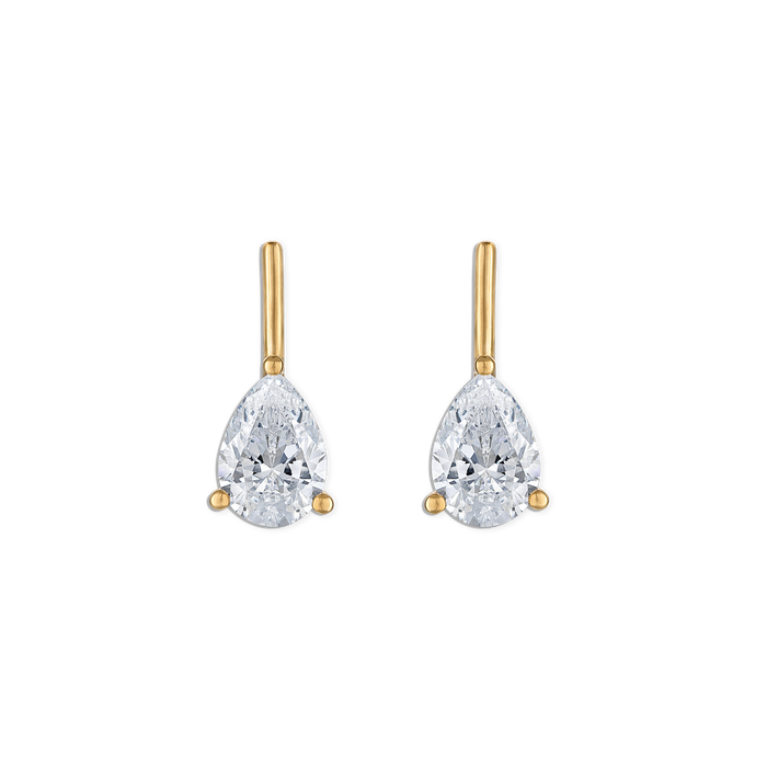 Linea Pear Stud - 14k vermeil gold bar stud earring with pear drop gemstone, available in small, medium, and large