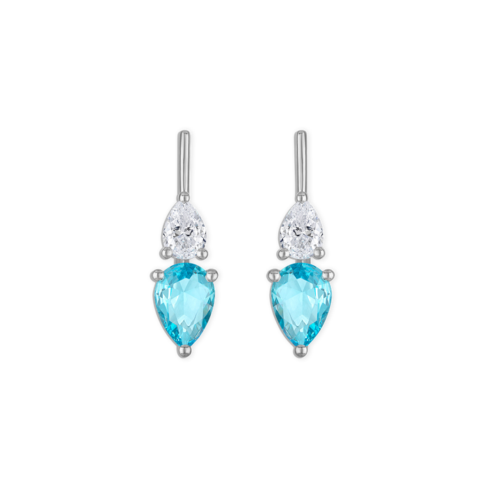 Linea Raine Ocean Earring - sterling silver double pear earring with blue lab gemstone