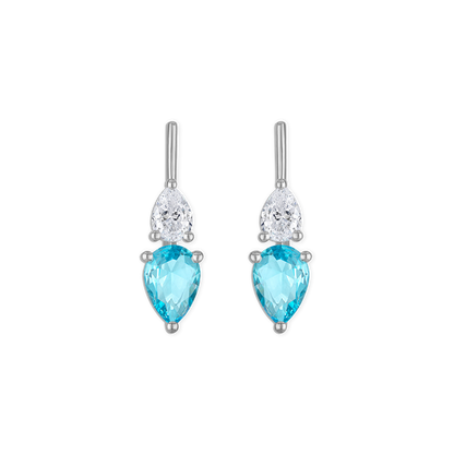 Linea Raine Ocean Earring - sterling silver double pear earring with blue lab gemstone