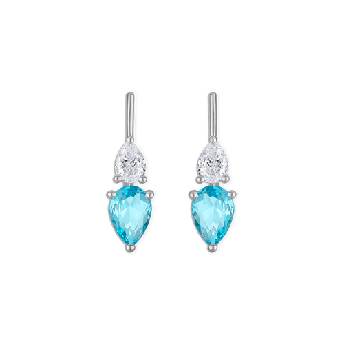 Linea Raine Ocean Earring - sterling silver double pear earring with blue lab gemstone