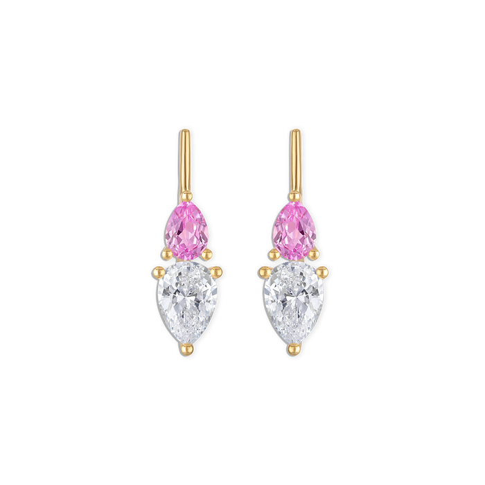 Linea Raine Rosé Earring - vermeil gold double pear earring with pink lab gemstone