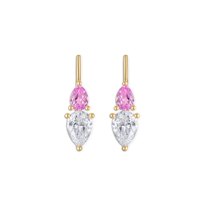 Linea Raine Rosé Earring - vermeil gold double pear earring with pink lab gemstone