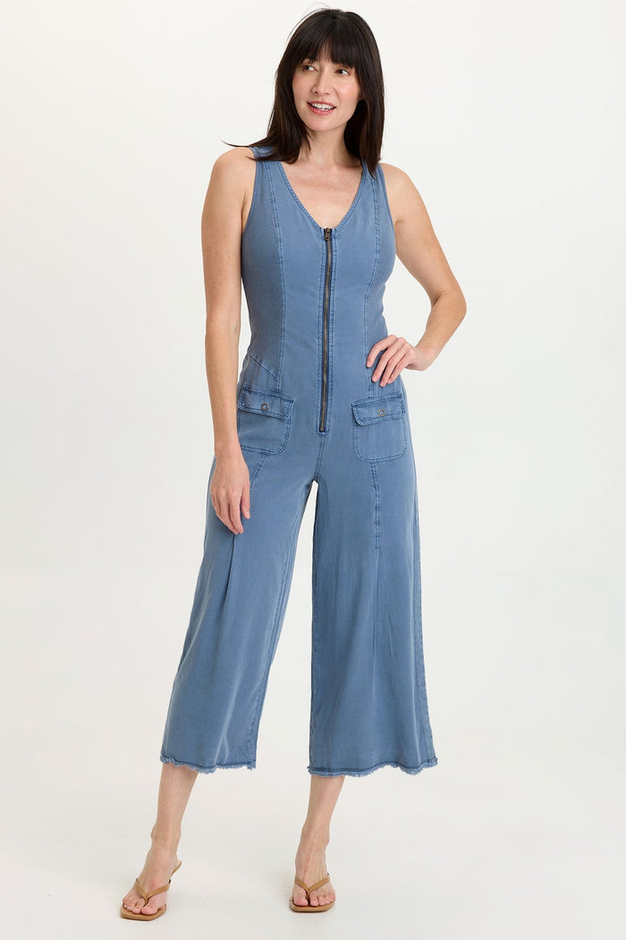 Wearables Linette Twill Zip-Up V-Neck Jumpsuit