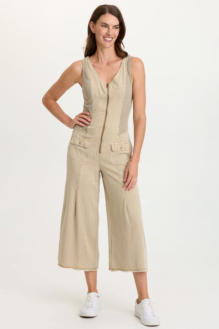 Wearables Linette Twill Zip-Up V-Neck Jumpsuit
