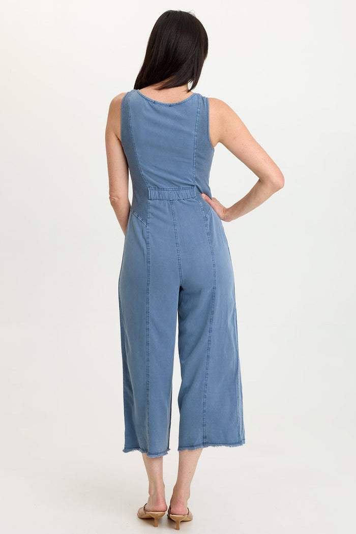 Wearables Linette Twill Zip-Up V-Neck Jumpsuit