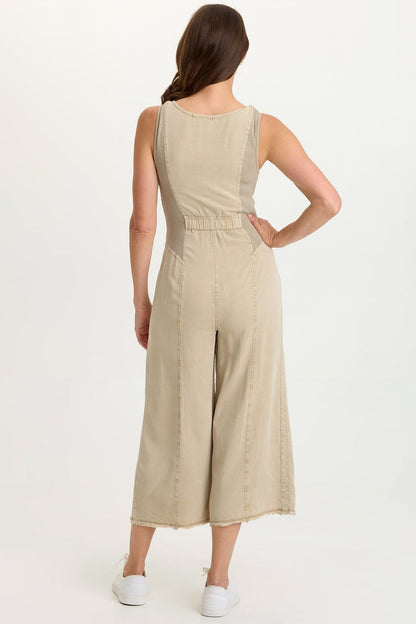Wearables Linette Twill Zip-Up V-Neck Jumpsuit