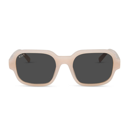 aspyn ovard x diff eyewear featuring the lola square prescription sunglasses with a milky blush frame front view
