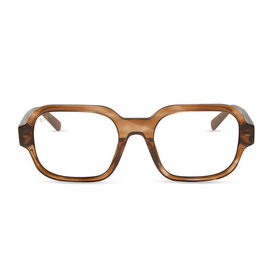 aspyn ovard x diff eyewear featuring the lola square prescription glasses with a tortoise frame front view