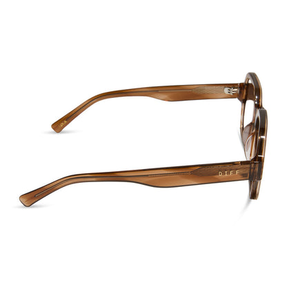 aspyn ovard x diff eyewear featuring the lola square prescription glasses with a tortoise frame side view
