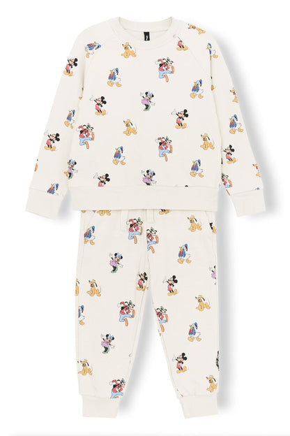 Long Sleeve Jogger Set with Mickey Mouse and Friends print on an oat background