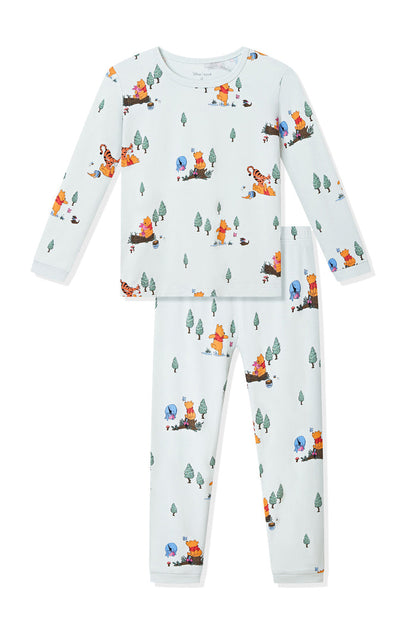 Long Sleeve Pajamas in Winnie the Pooh Hundred Acre Wood print on a white background