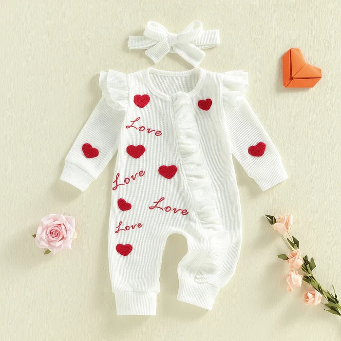 LOVE Ruffle Waffle Knit Jumpsuit