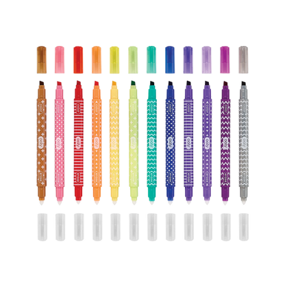 Row of markers uncapped from colored and eraser end from a set of OOLY Make No Mistake! Erasable Markers