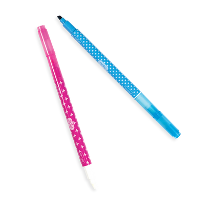 Two markers, blue and pink from an OOLY Make No Mistake Erasable Markers set