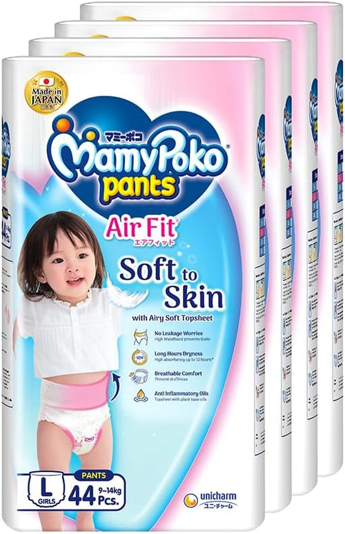 MamyPoko Air Fit Girls Pants Baby Diaper L 9to14kg 44 Pcs X 4 Packs Carton
