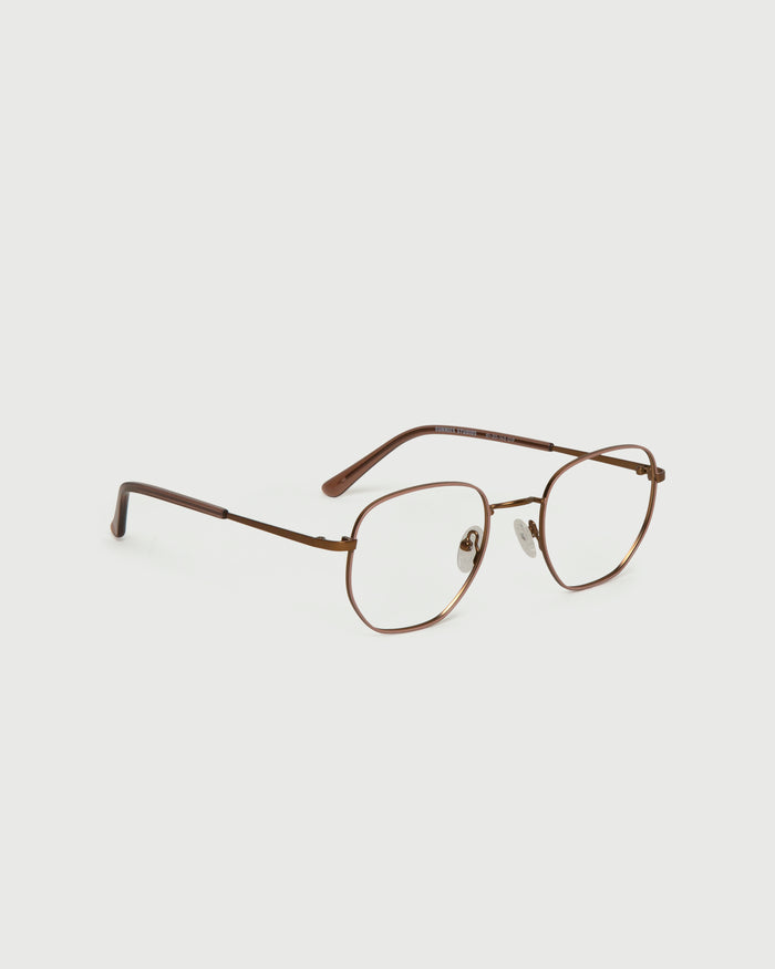 Henna::Marcel Eyeglasses square brown metal front diagonal
