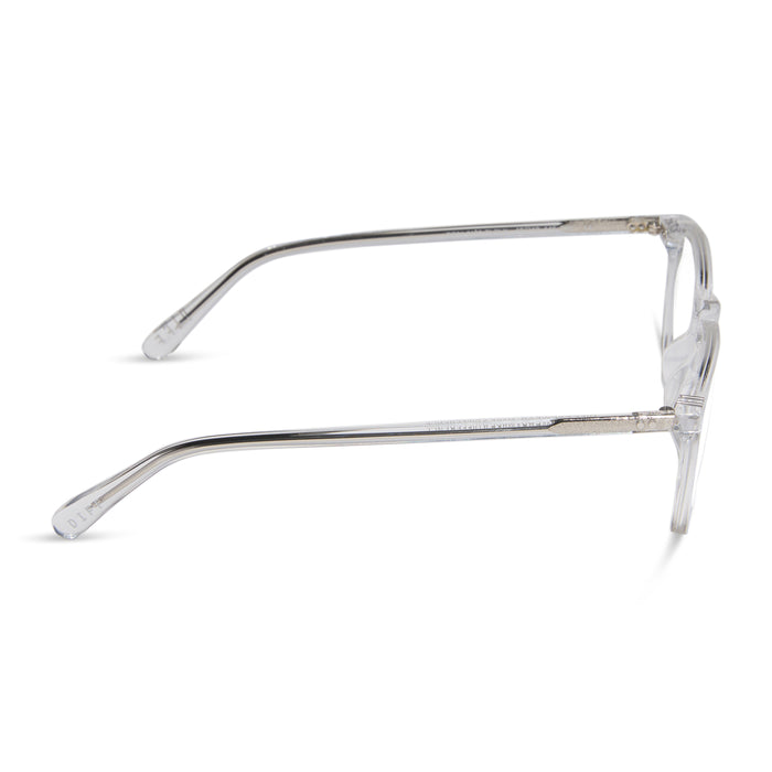 diff eyewear featuring the maxwell square prescription glasses with a clear crystal frame side view