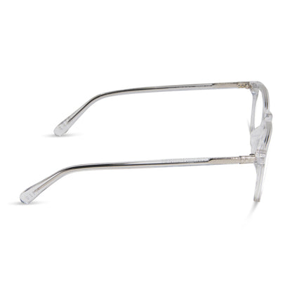 diff eyewear featuring the maxwell square prescription glasses with a clear crystal frame side view
