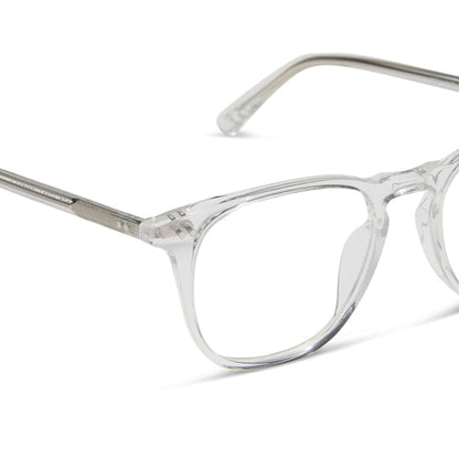 diff eyewear featuring the maxwell square prescription glasses with a clear crystal frame detailed view