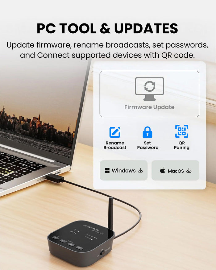 MediaCast PC tool for firmware updates and audio broadcast settings