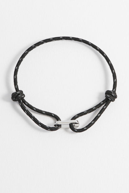 Men's Black And Grey Single Link Carabiner Cord Bracelet