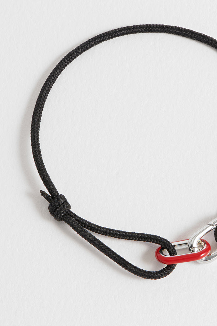 Men's Black and Red Double Link Carabiner Cord Bracelet