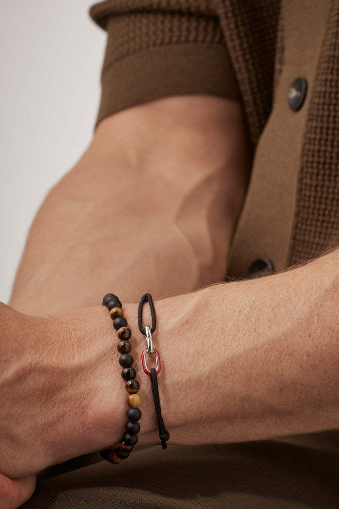 Men's Black and Red Double Link Carabiner Cord Bracelet