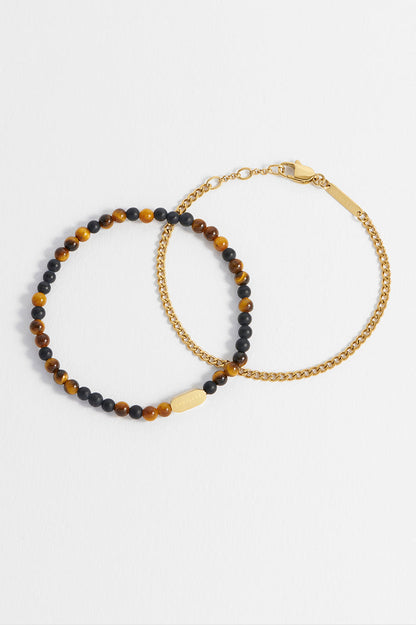 Men's Black Onyx and Tiger's Eye Duo Bracelet Set