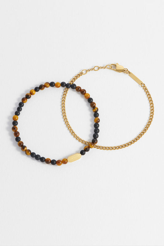 Men's Black Onyx and Tiger's Eye Duo Bracelet Set