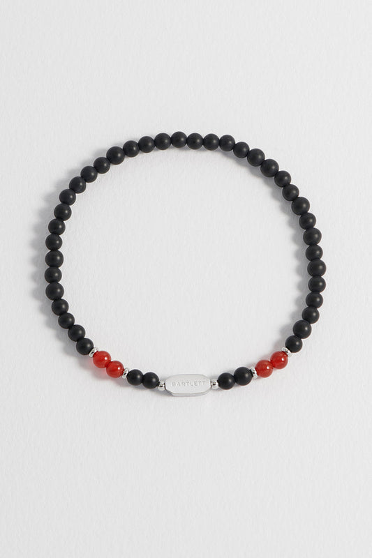 Men's Black Onyx Bracelet With Red Agate Accent