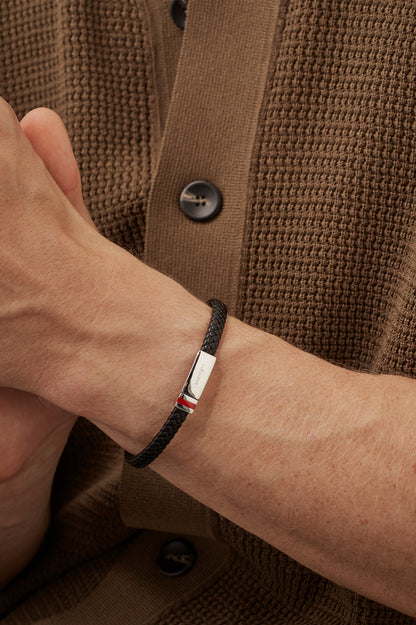 Men's Black Wrap Bracelet With Enamel Detail
