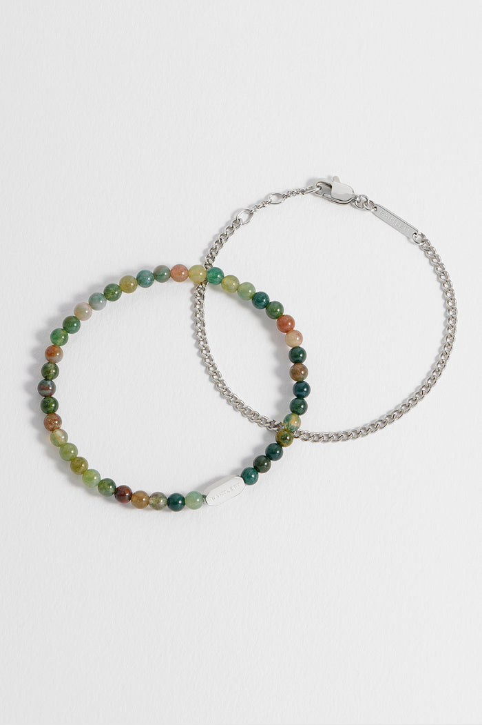 Men's Green Agate Duo Bracelet Set