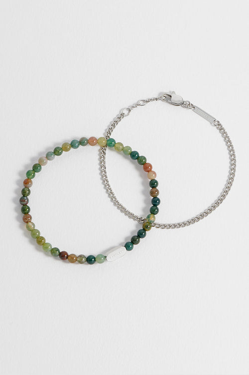 Men's Green Agate Duo Bracelet Set