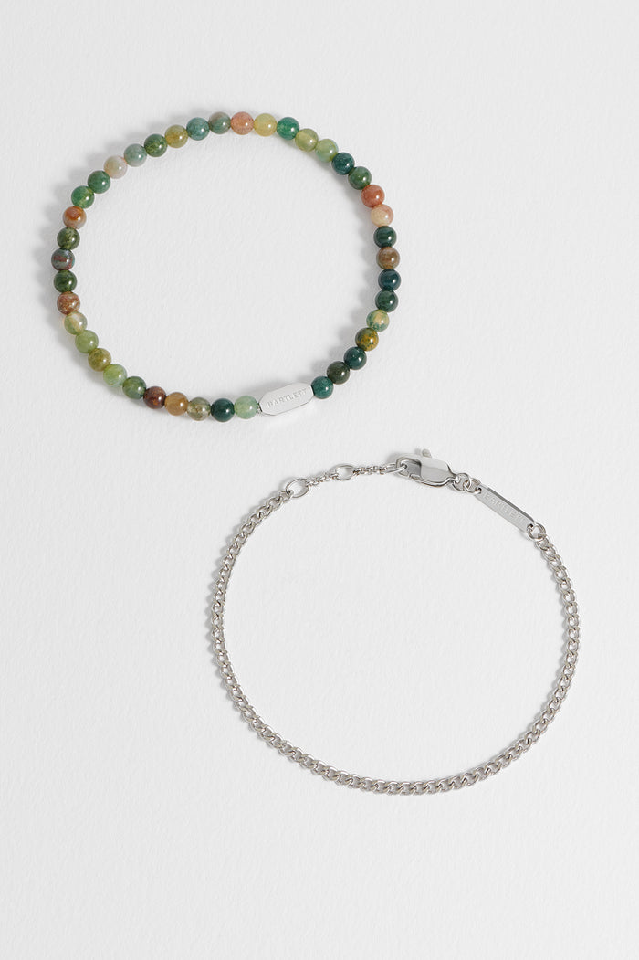 Men's Green Agate Duo Bracelet Set
